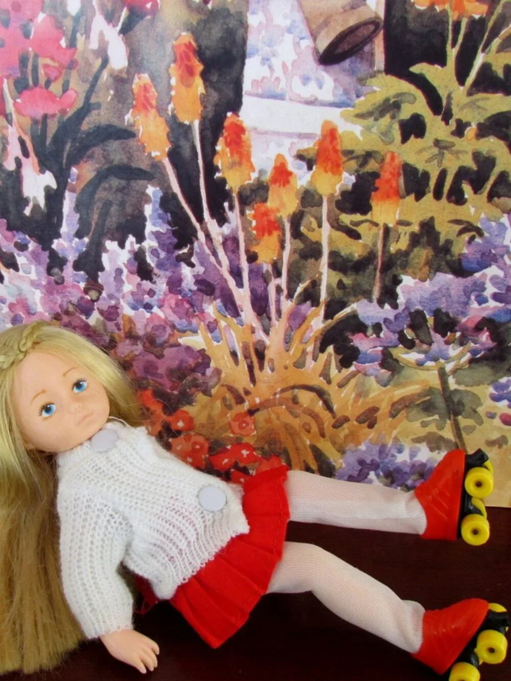 GINNY DOLL VOGUE 1970s w ROLLERSKATES, SWEATER, DRESS, PANTS, TOP, HAT, SCARF